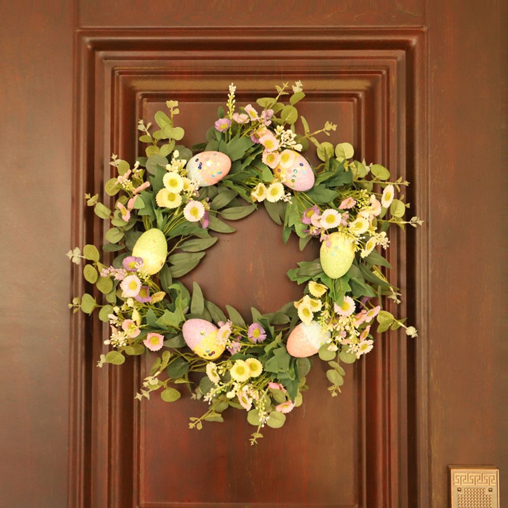 Easter Wreath Easter Eggs Daisy Garland Simulation Plants Door Hanger Easter view 8