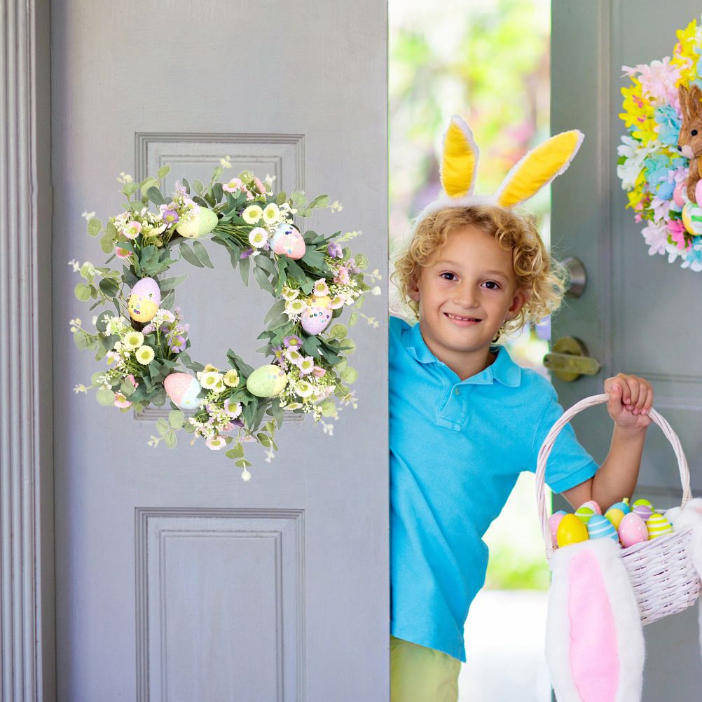 Easter Wreath Easter Eggs Daisy Garland Simulation Plants Door Hanger Easter view 9