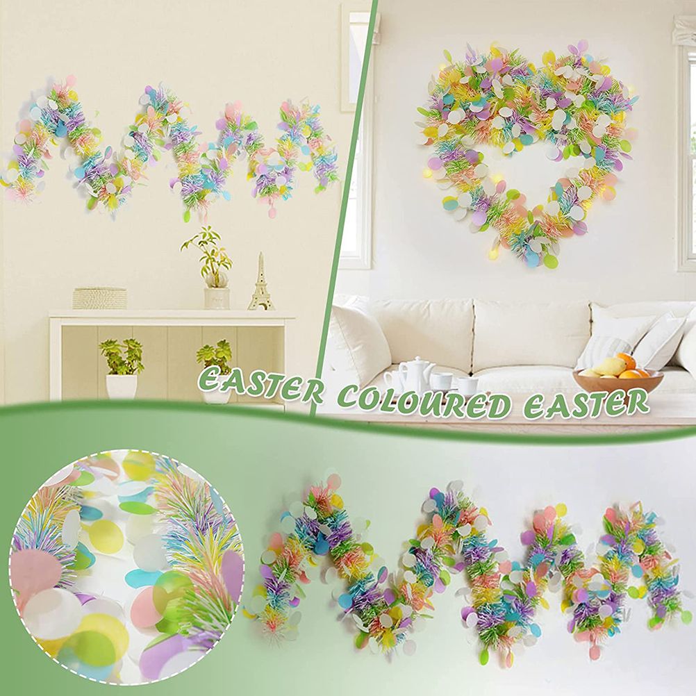 3 Pcs Easter Garland for Mantle Tinsel Garland Mixed Color Wreath Hanging view 5