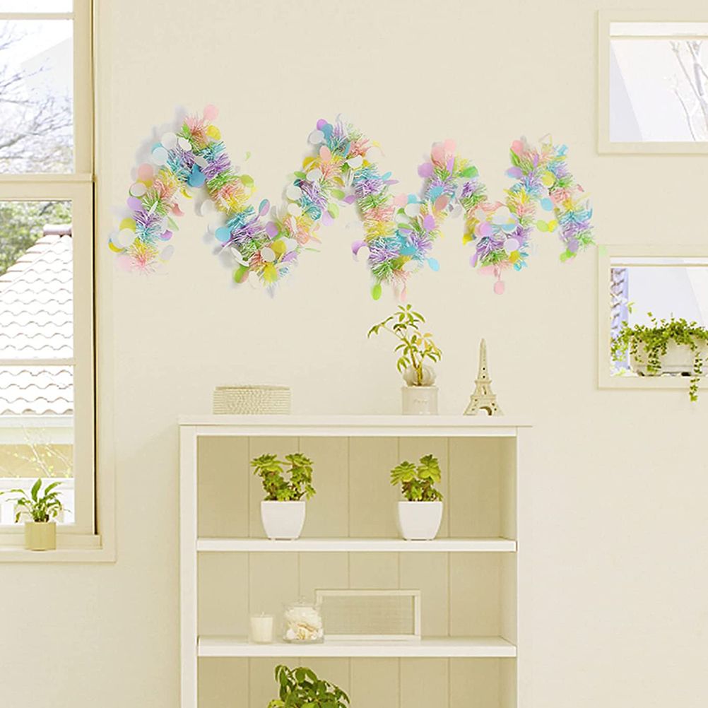 3 Pcs Easter Garland for Mantle Tinsel Garland Mixed Color Wreath Hanging view 7