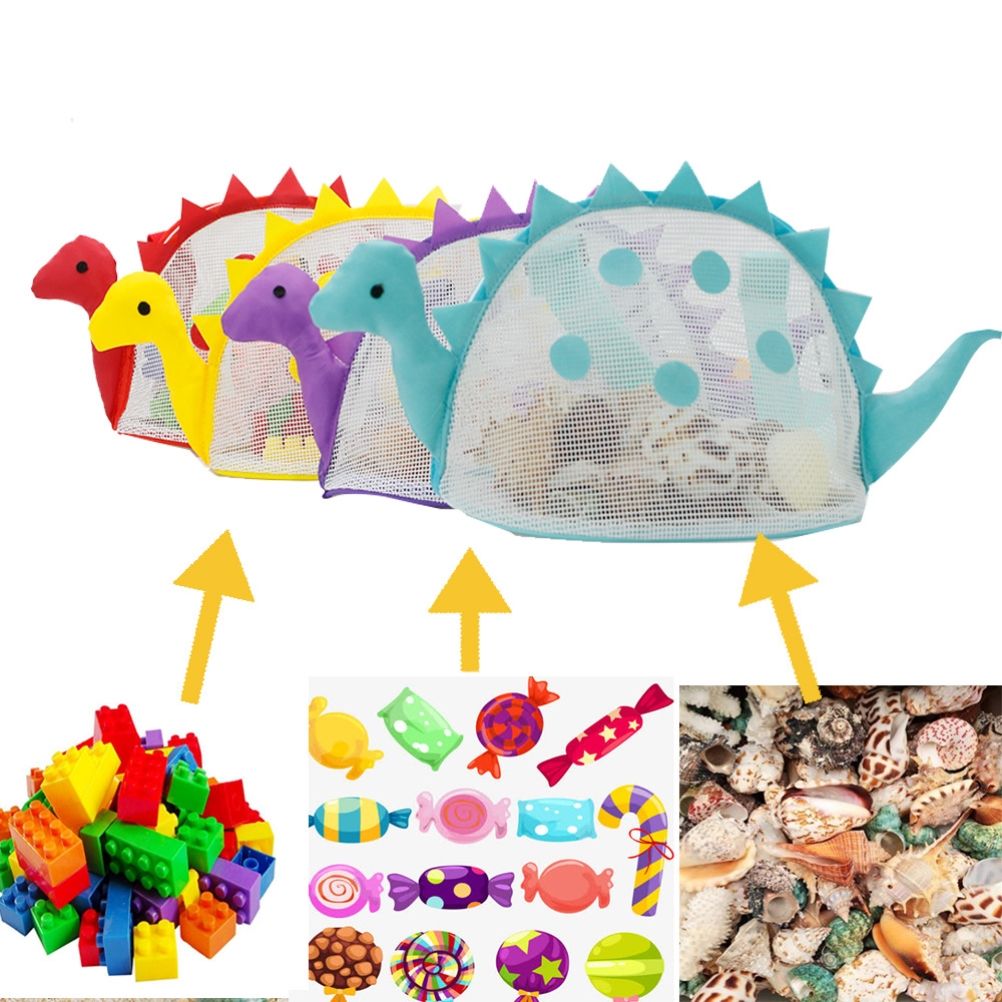 Dinosaur Mesh Beach Bag for Kids Shell Collecting Totes Portable Beach Holding view 2