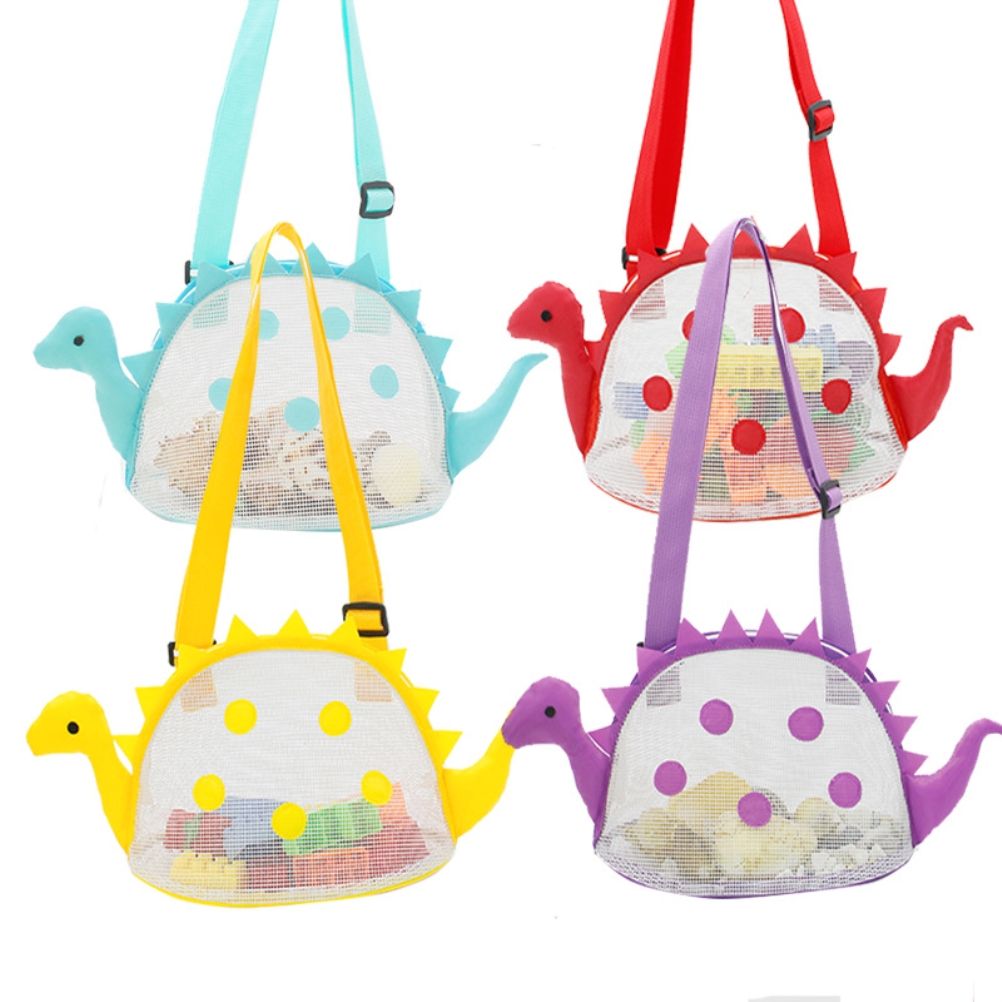 Dinosaur Mesh Beach Bag for Kids Shell Collecting Totes Portable Beach Holding view 4