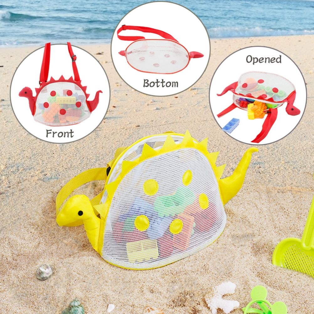 Dinosaur Mesh Beach Bag for Kids Shell Collecting Totes Portable Beach Holding view 6