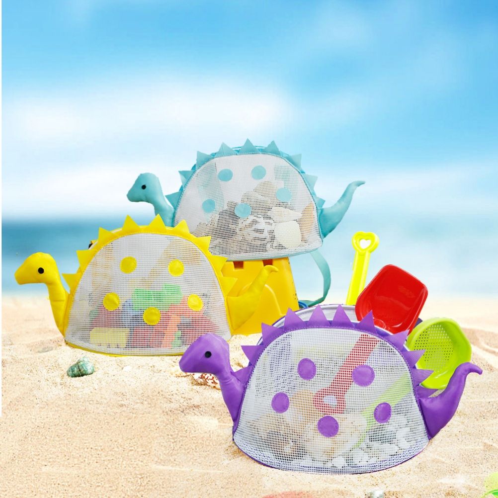 Dinosaur Mesh Beach Bag for Kids Shell Collecting Totes Portable Beach Holding view 7