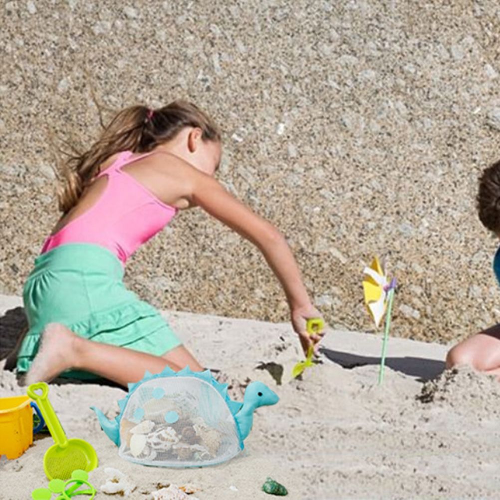 Dinosaur Mesh Beach Bag for Kids Shell Collecting Totes Portable Beach Holding view 5