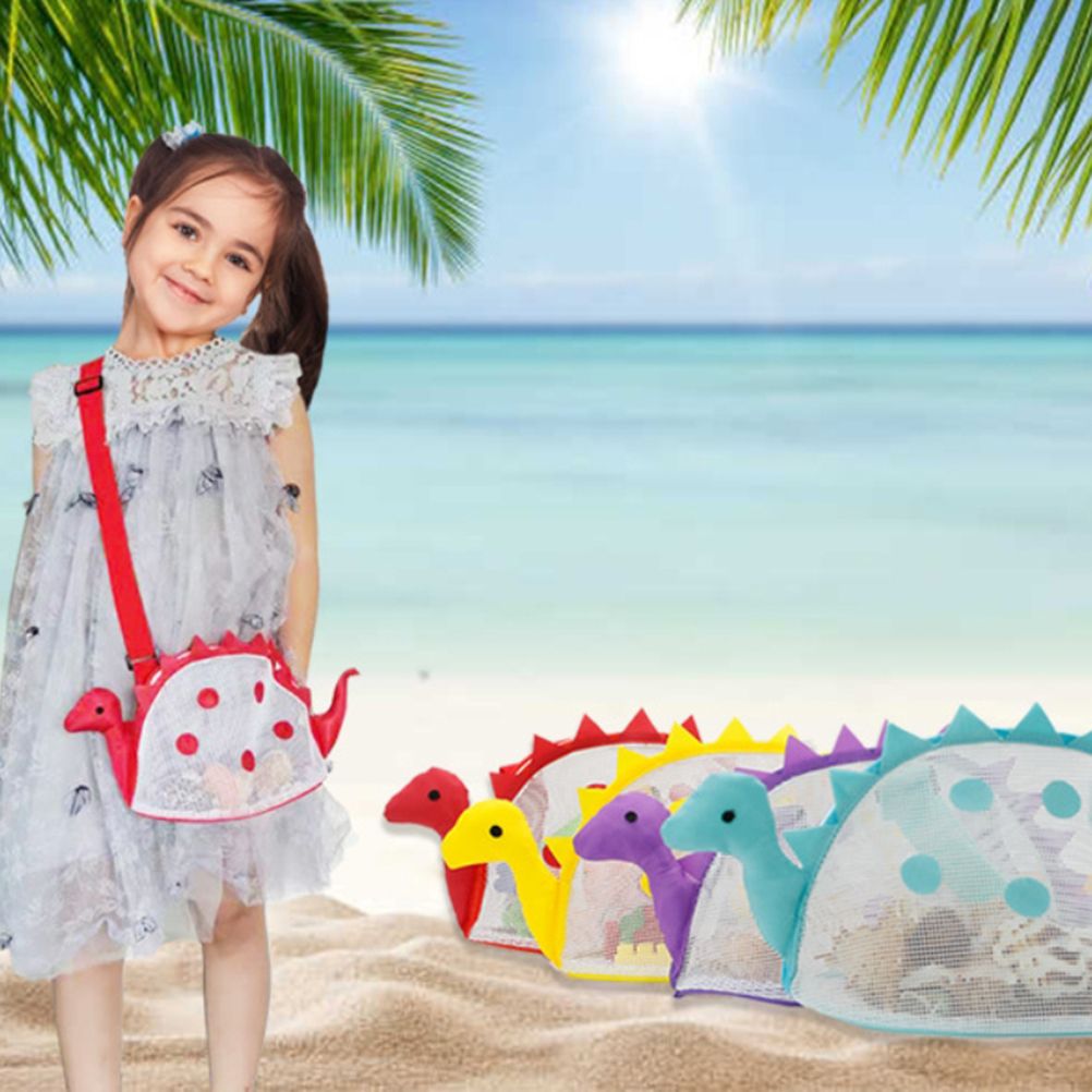 Dinosaur Mesh Beach Bag for Kids Shell Collecting Totes Portable Beach Holding view 7
