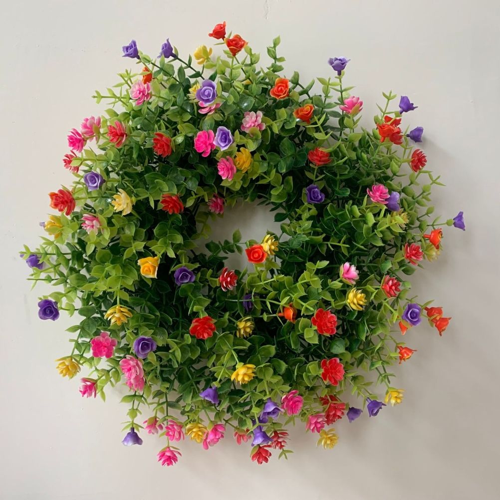 Colorful Spring Summer Wreath Farmhouse Colorful Cottage Wreath Artificial view 4