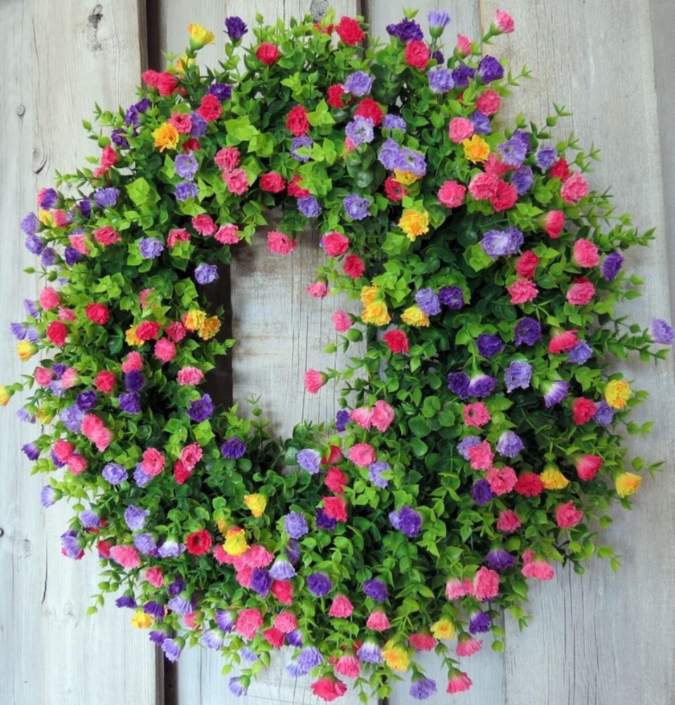 Colorful Spring Summer Wreath Farmhouse Colorful Cottage Wreath Artificial view 6