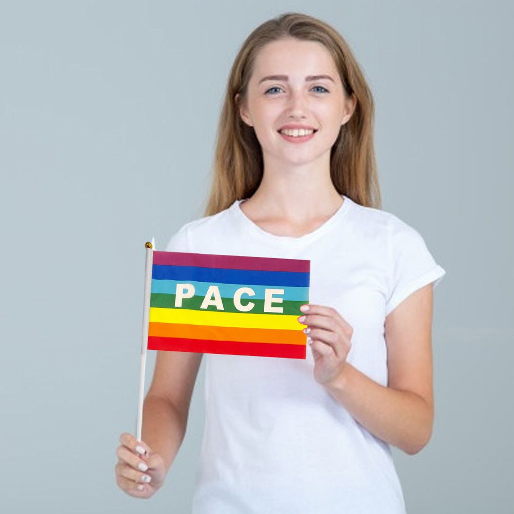 50/100Pcs Mini Peace Flag Rainbow Pacifist Flag Hand Held Polyester Peace Flag view 9