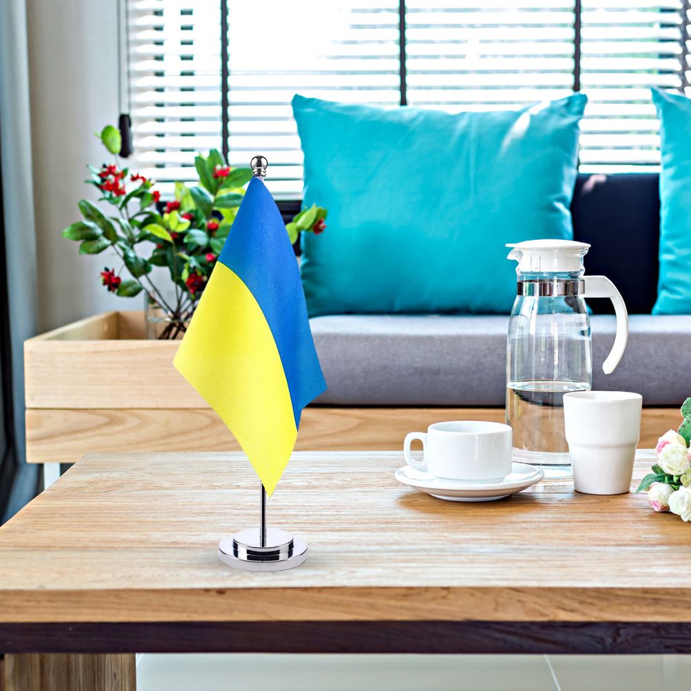 Ukraine Table Flag Ukrainian Desk Flag with Stick and Base Decoration for Home view 9