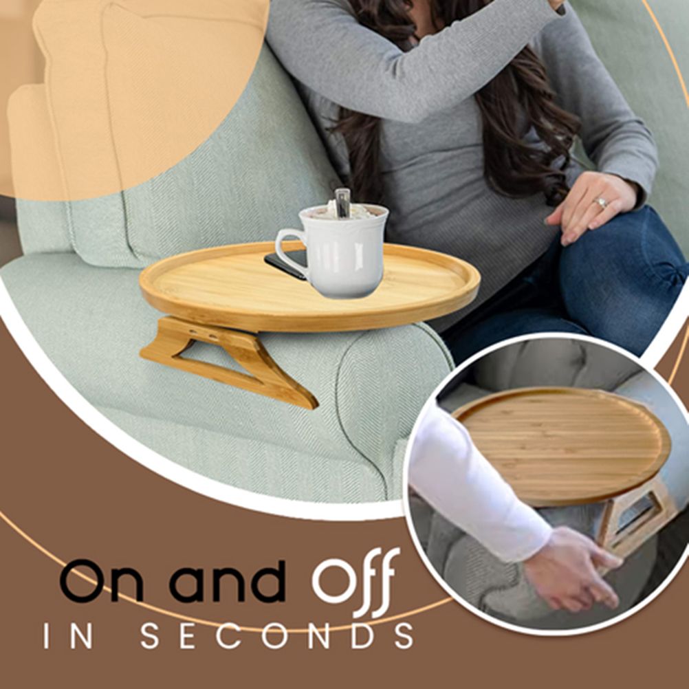 Clip On Tray Sofa Table Portable Couch Arm Tray Table Natural Bamboo Sofa view 5