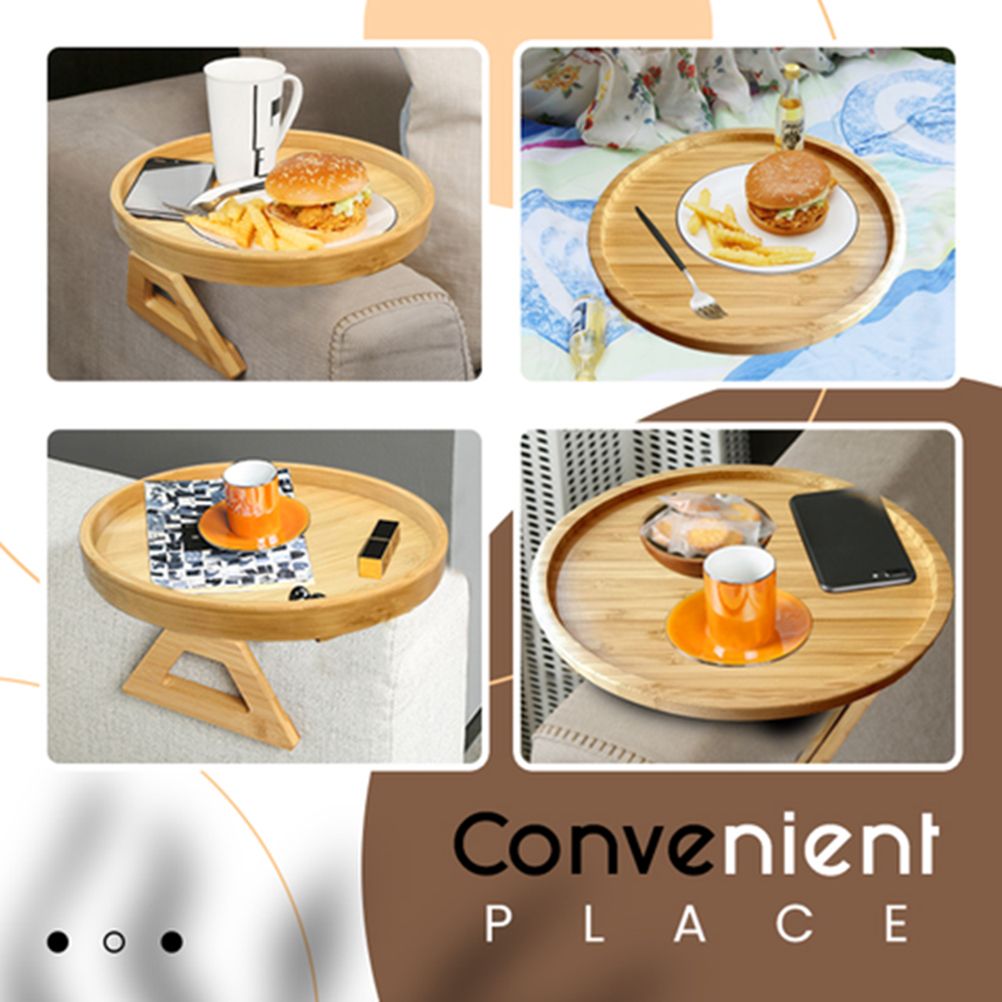 Clip On Tray Sofa Table Portable Couch Arm Tray Table Natural Bamboo Sofa view 7