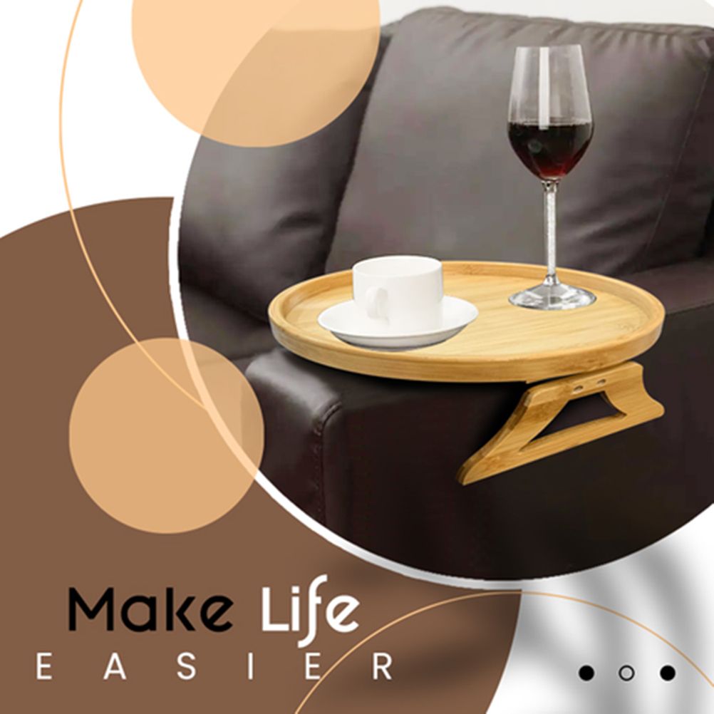 Clip On Tray Sofa Table Portable Couch Arm Tray Table Natural Bamboo Sofa view 8
