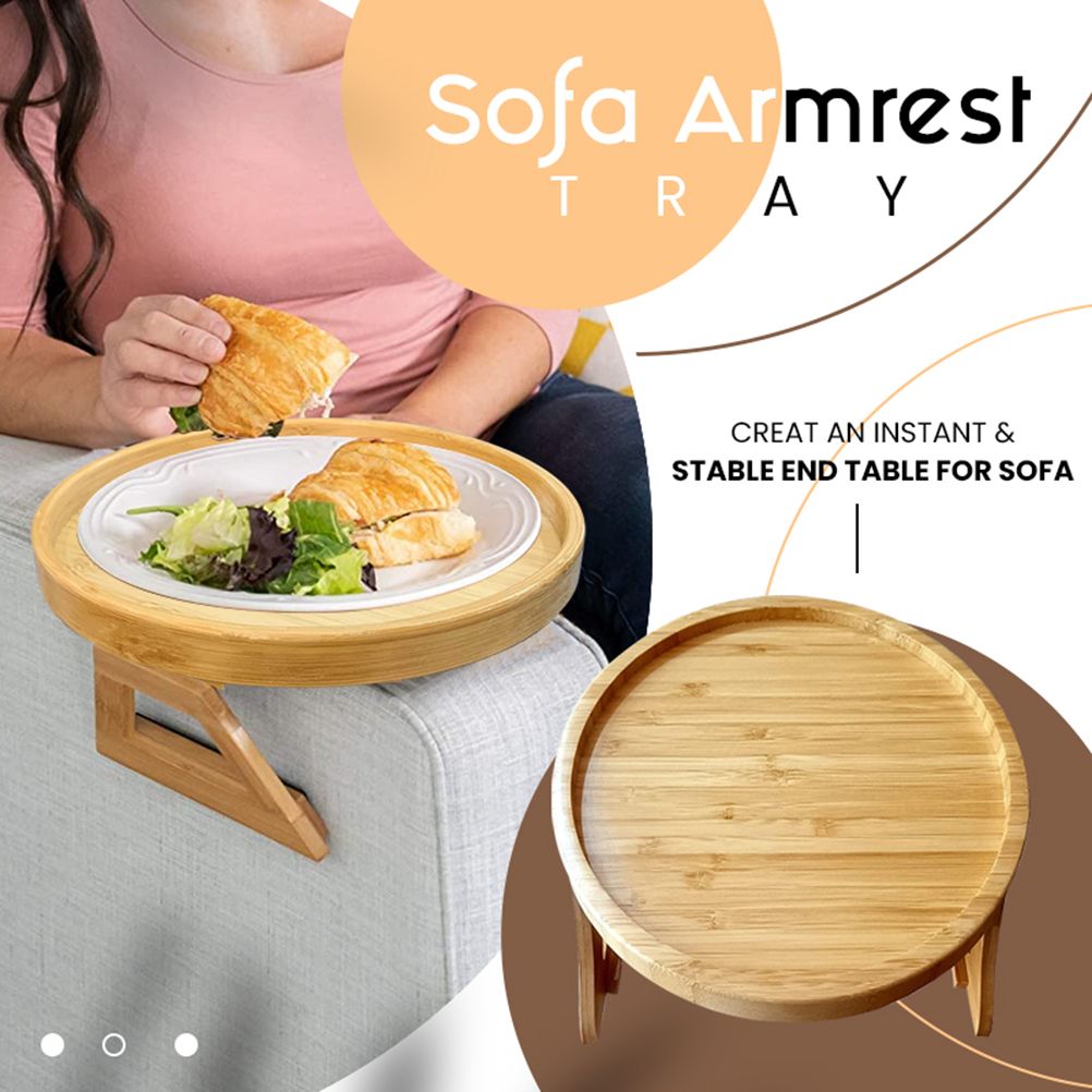 Clip On Tray Sofa Table Portable Couch Arm Tray Table Natural Bamboo Sofa view 9