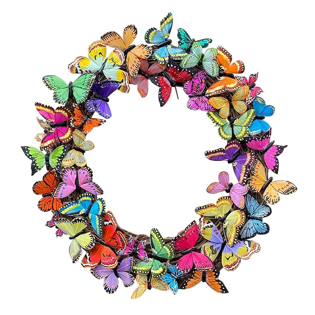 Artificial Butterfly Wreath Outdoor Decorative Welcome Wreath for Front Door — image 1