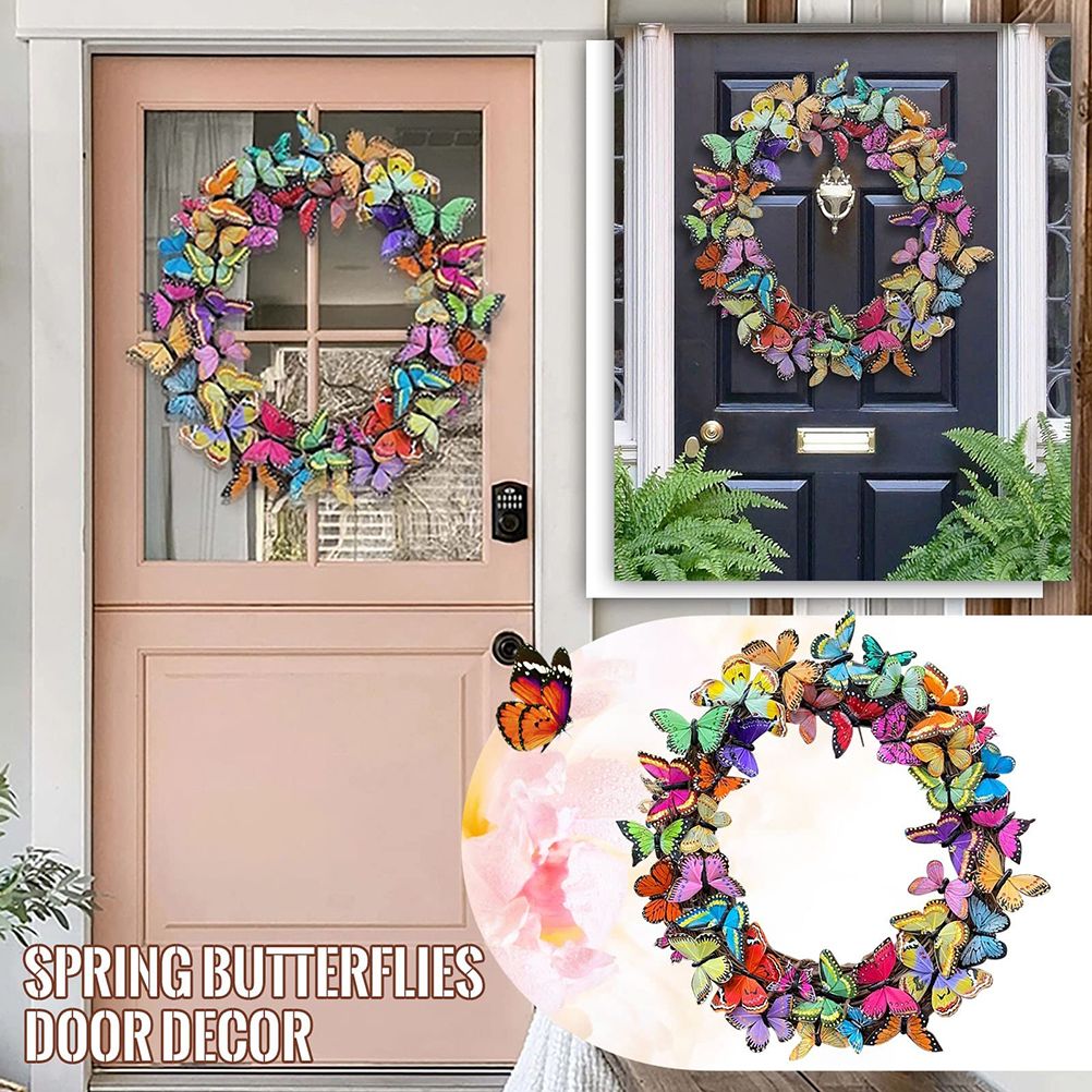 Artificial Butterfly Wreath Outdoor Decorative Welcome Wreath for Front Door view 3