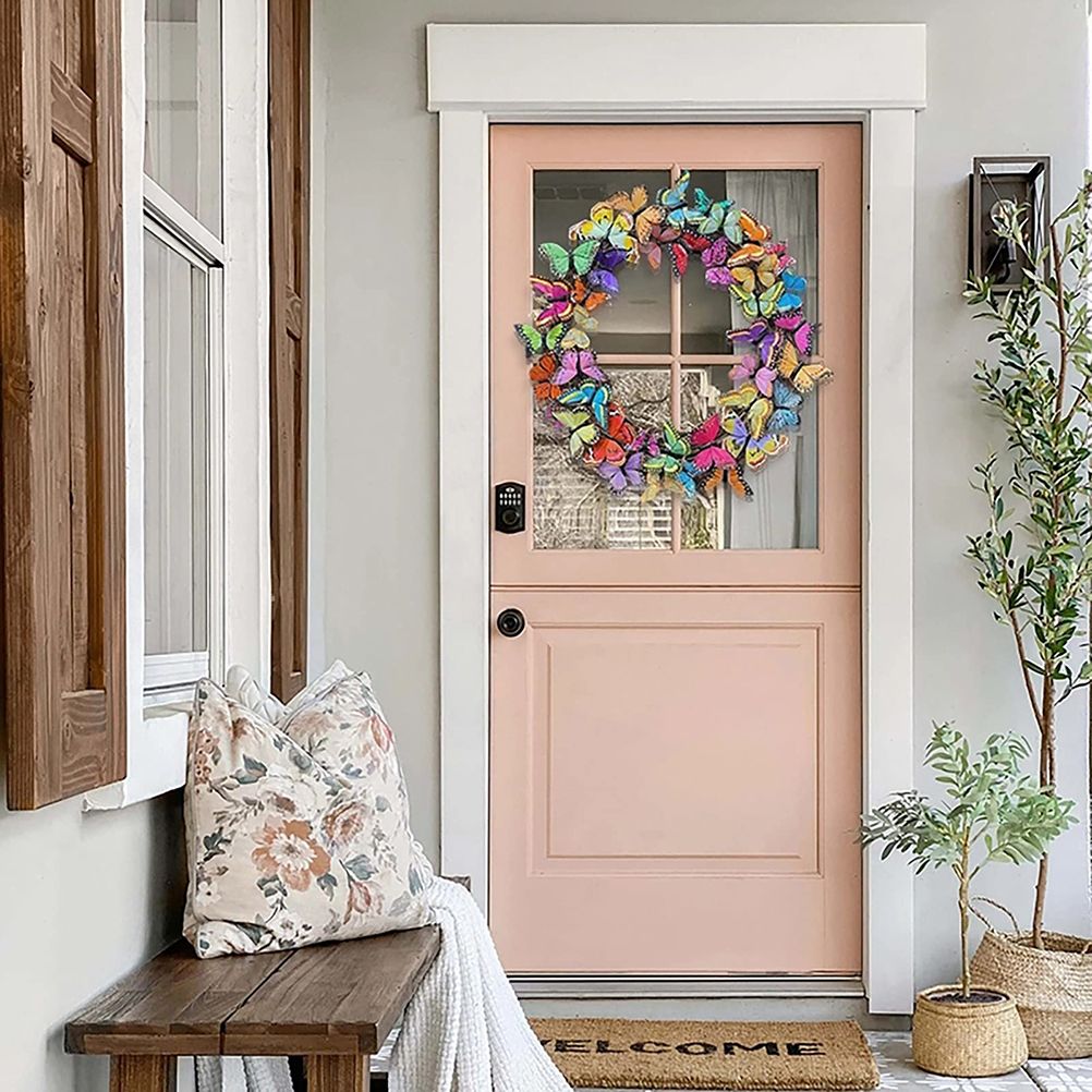 Artificial Butterfly Wreath Outdoor Decorative Welcome Wreath for Front Door view 4