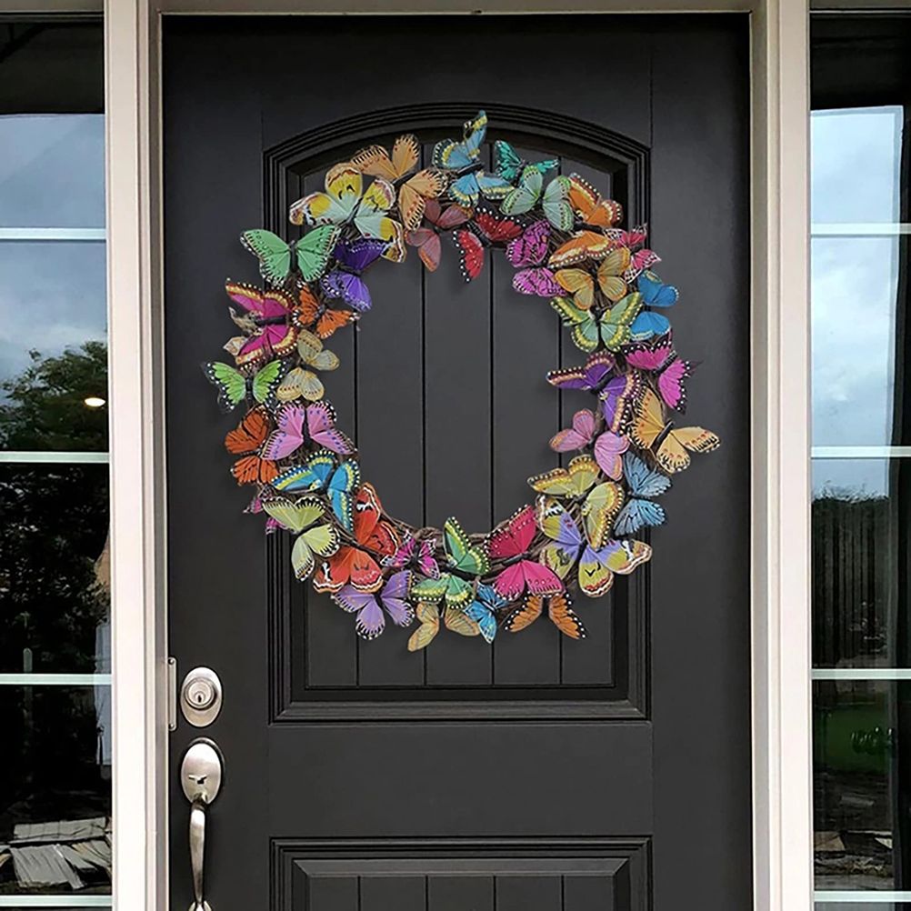 Artificial Butterfly Wreath Outdoor Decorative Welcome Wreath for Front Door view 5