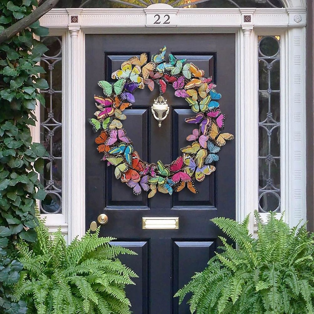 Artificial Butterfly Wreath Outdoor Decorative Welcome Wreath for Front Door view 6
