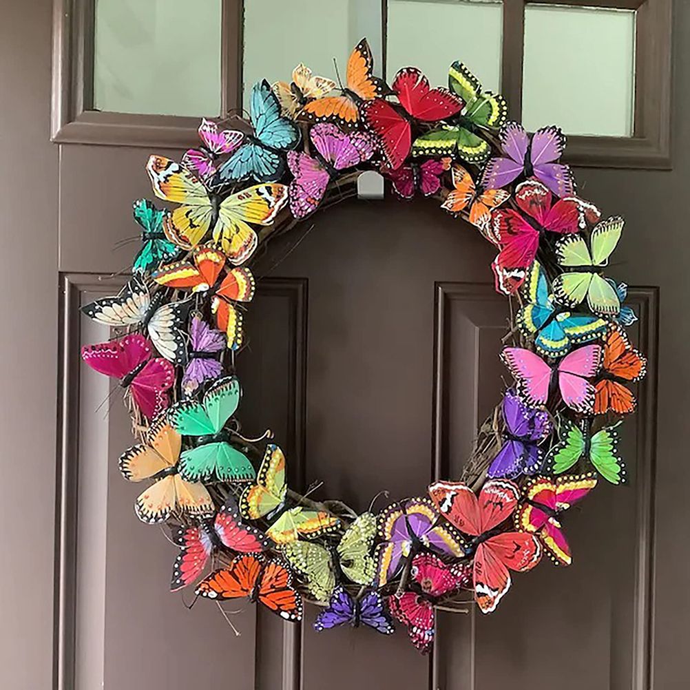 Artificial Butterfly Wreath Outdoor Decorative Welcome Wreath for Front Door view 7