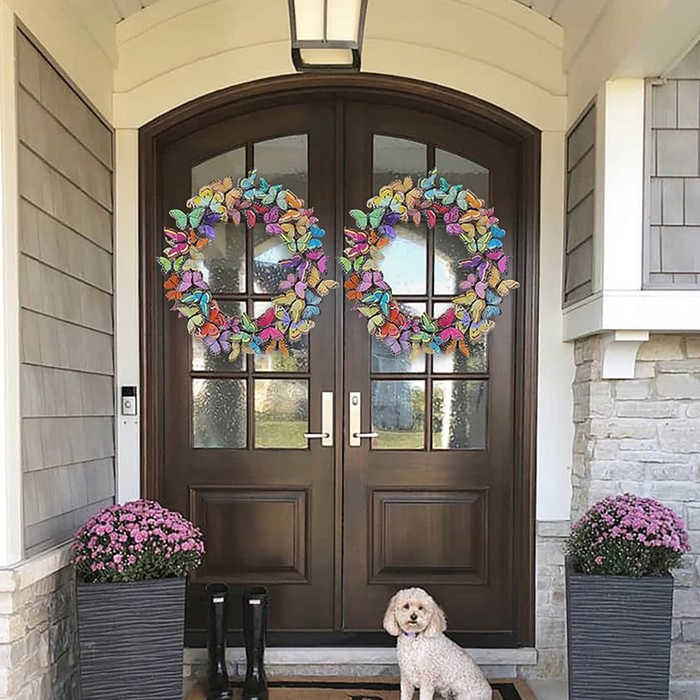 Artificial Butterfly Wreath Outdoor Decorative Welcome Wreath for Front Door view 8