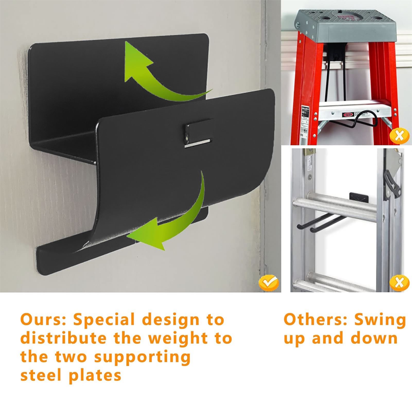 Wall Mount Ladder Grabber Ladder Storage Hook Heavy Duty Metal Ladder view 7