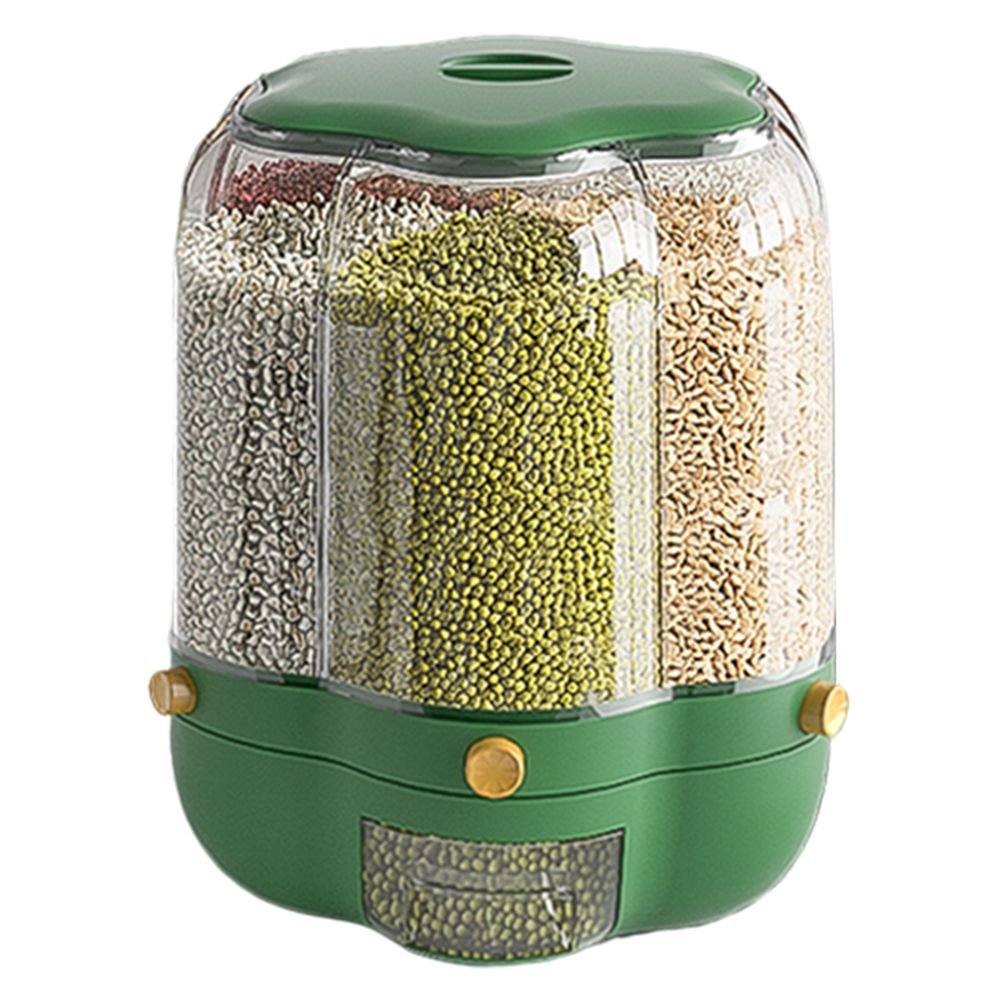 Food Grain Storage Container Large Capacity 9L 6 Grid Rotatable Rice Dispenser