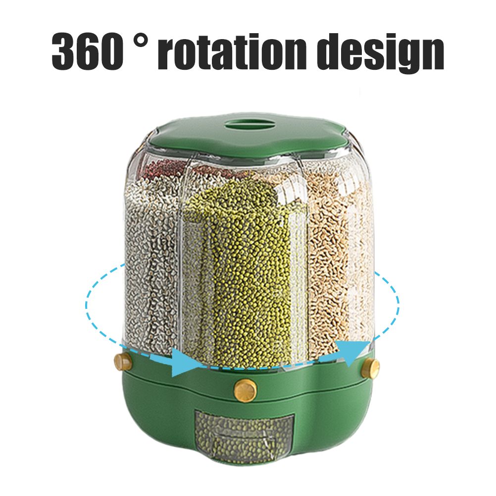 Food Grain Storage Container Large Capacity 9L 6 Grid Rotatable Rice Dispenser view 3