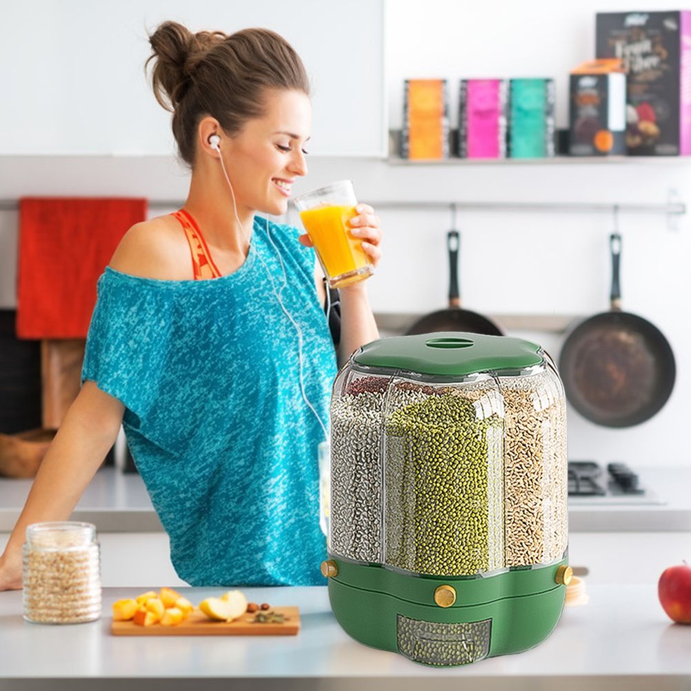Food Grain Storage Container Large Capacity 9L 6 Grid Rotatable Rice Dispenser view 4