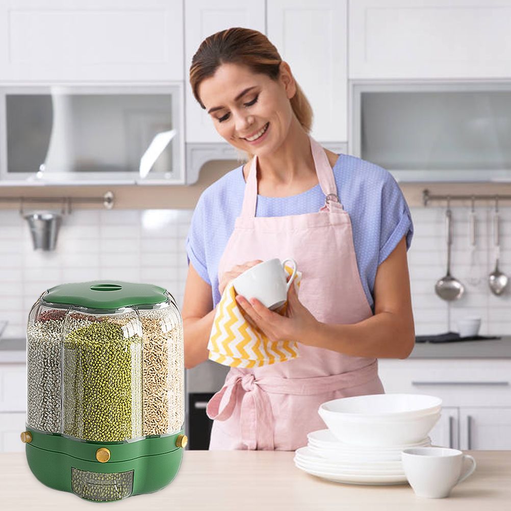 Food Grain Storage Container Large Capacity 9L 6 Grid Rotatable Rice Dispenser view 5