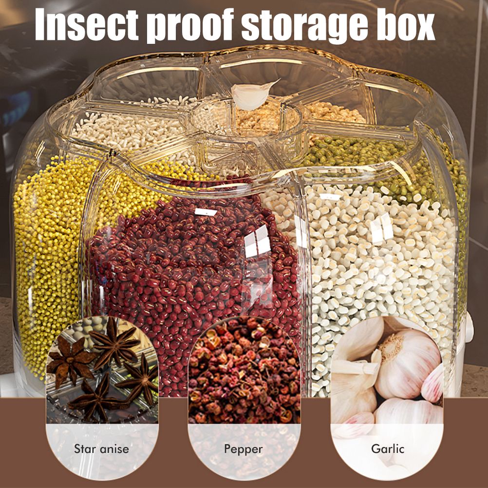 Food Grain Storage Container Large Capacity 9L 6 Grid Rotatable Rice Dispenser view 7