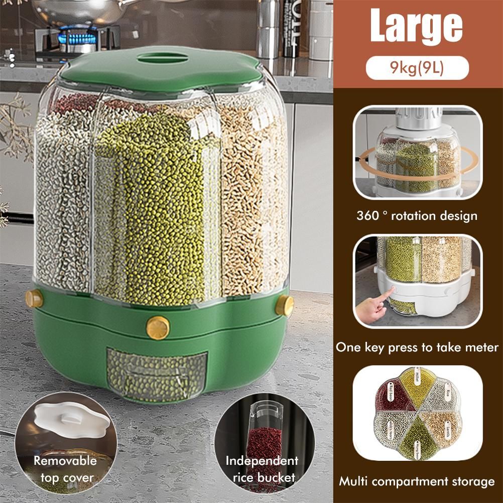 Food Grain Storage Container Large Capacity 9L 6 Grid Rotatable Rice Dispenser view 8