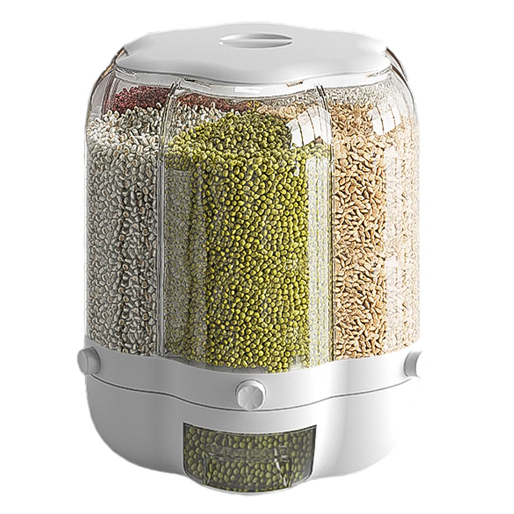 Food Grain Storage Container Large Capacity 9L 6 Grid Rotatable Rice Dispenser