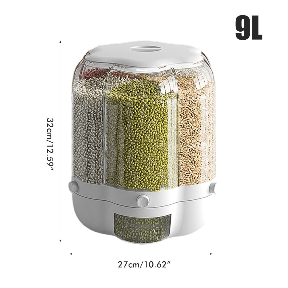 Food Grain Storage Container Large Capacity 9L 6 Grid Rotatable Rice Dispenser view 2
