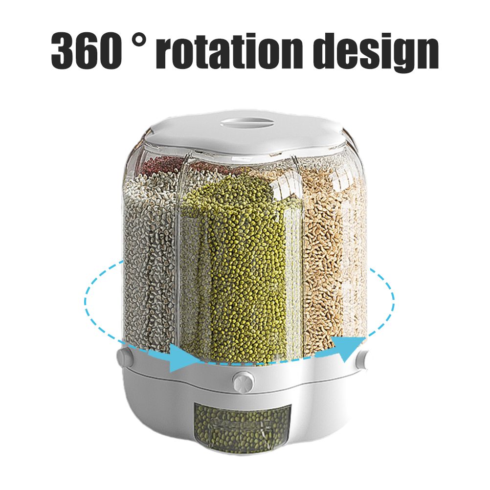 Food Grain Storage Container Large Capacity 9L 6 Grid Rotatable Rice Dispenser view 3