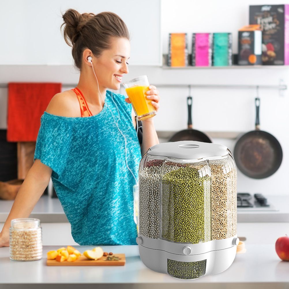 Food Grain Storage Container Large Capacity 9L 6 Grid Rotatable Rice Dispenser view 4