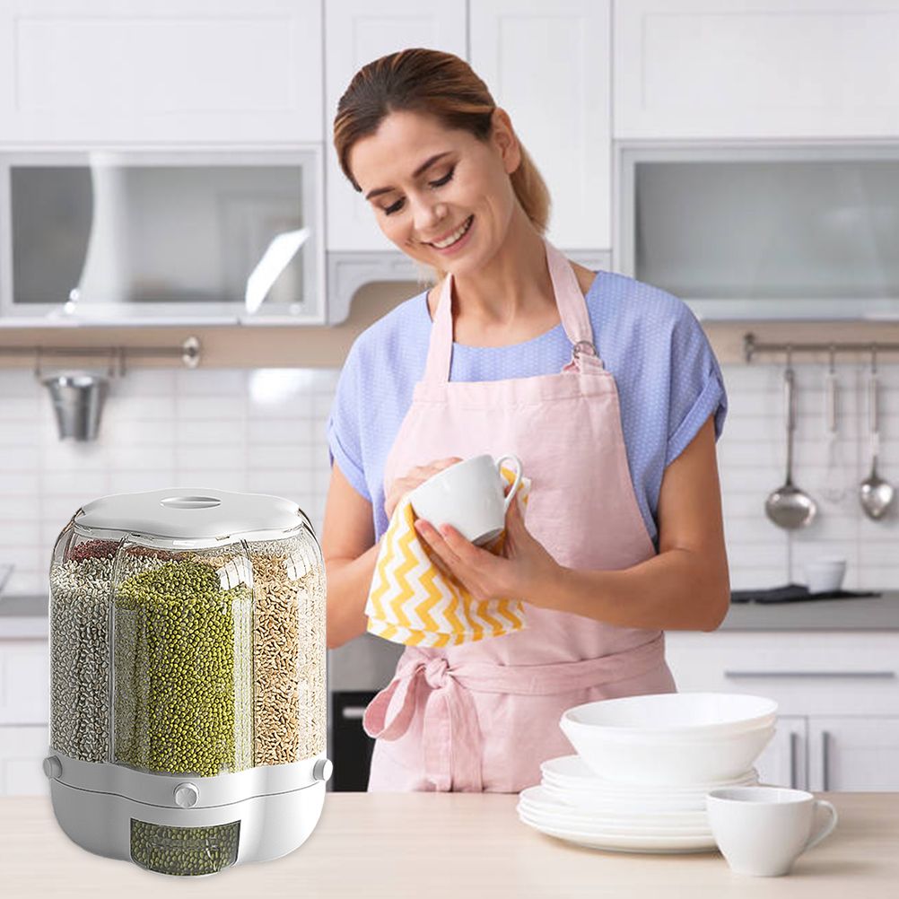 Food Grain Storage Container Large Capacity 9L 6 Grid Rotatable Rice Dispenser view 5