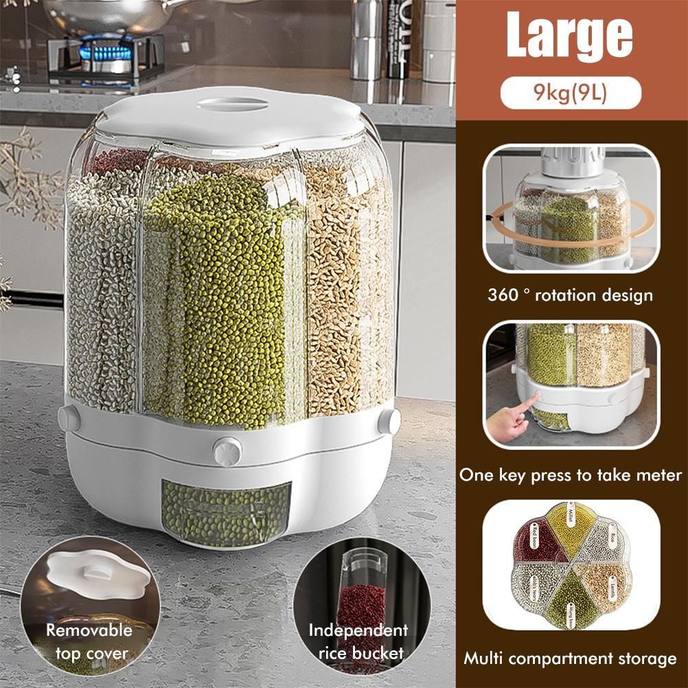 Food Grain Storage Container Large Capacity 9L 6 Grid Rotatable Rice Dispenser view 8