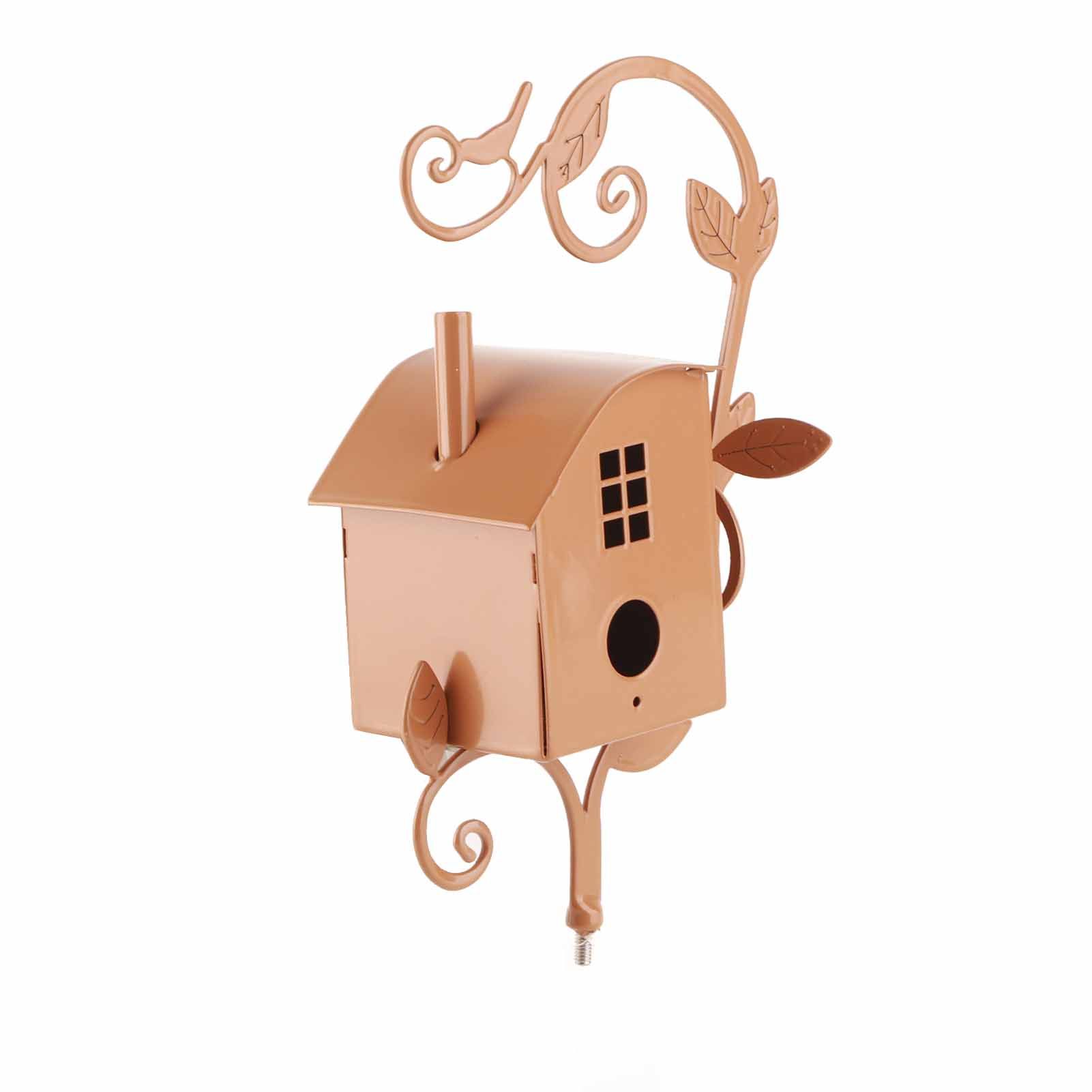 Metal Bird House with Pole Metal Art Cottage Bird House Stakes Hummingbird view 2