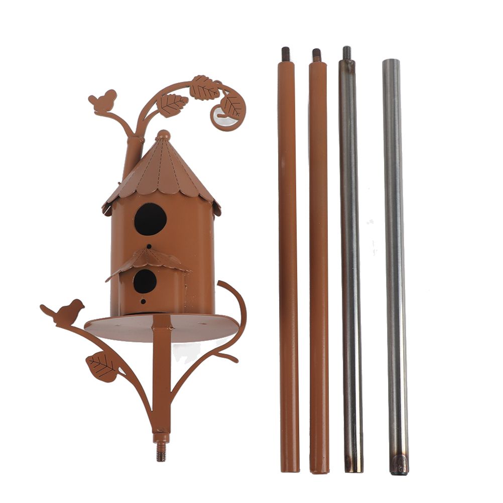 Metal Bird House with Pole Metal Art Cottage Bird House Stakes Hummingbird — image 1