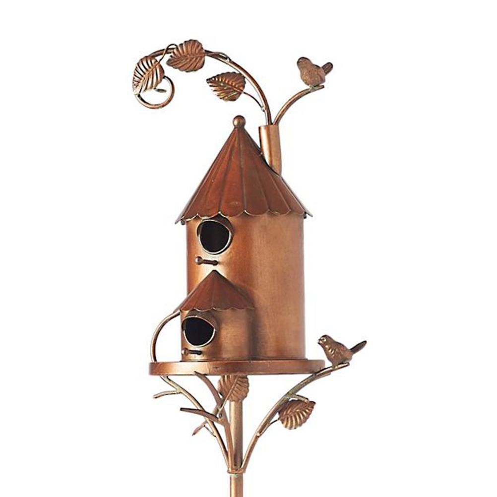 Metal Bird House with Pole Metal Art Cottage Bird House Stakes Hummingbird view 8