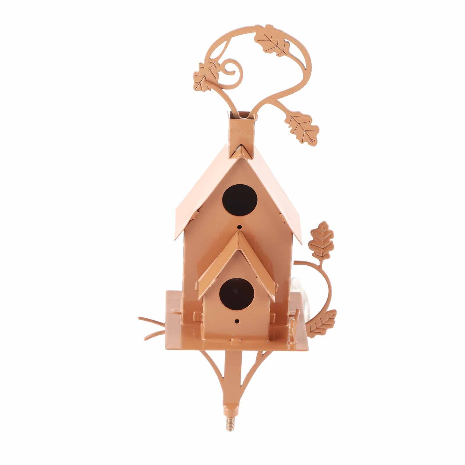 Metal Bird House with Pole Metal Art Cottage Bird House Stakes Hummingbird view 2