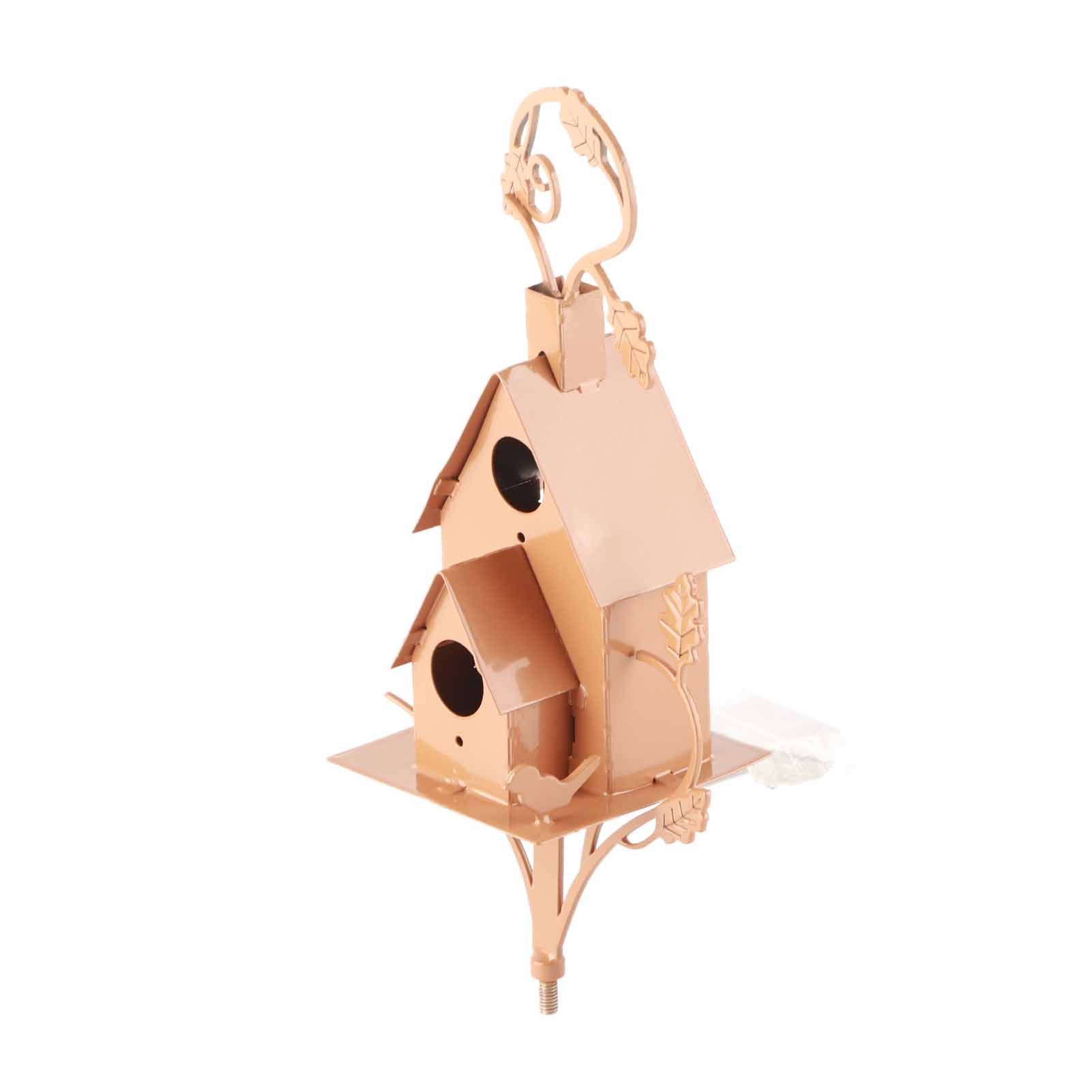 Metal Bird House with Pole Metal Art Cottage Bird House Stakes Hummingbird view 3