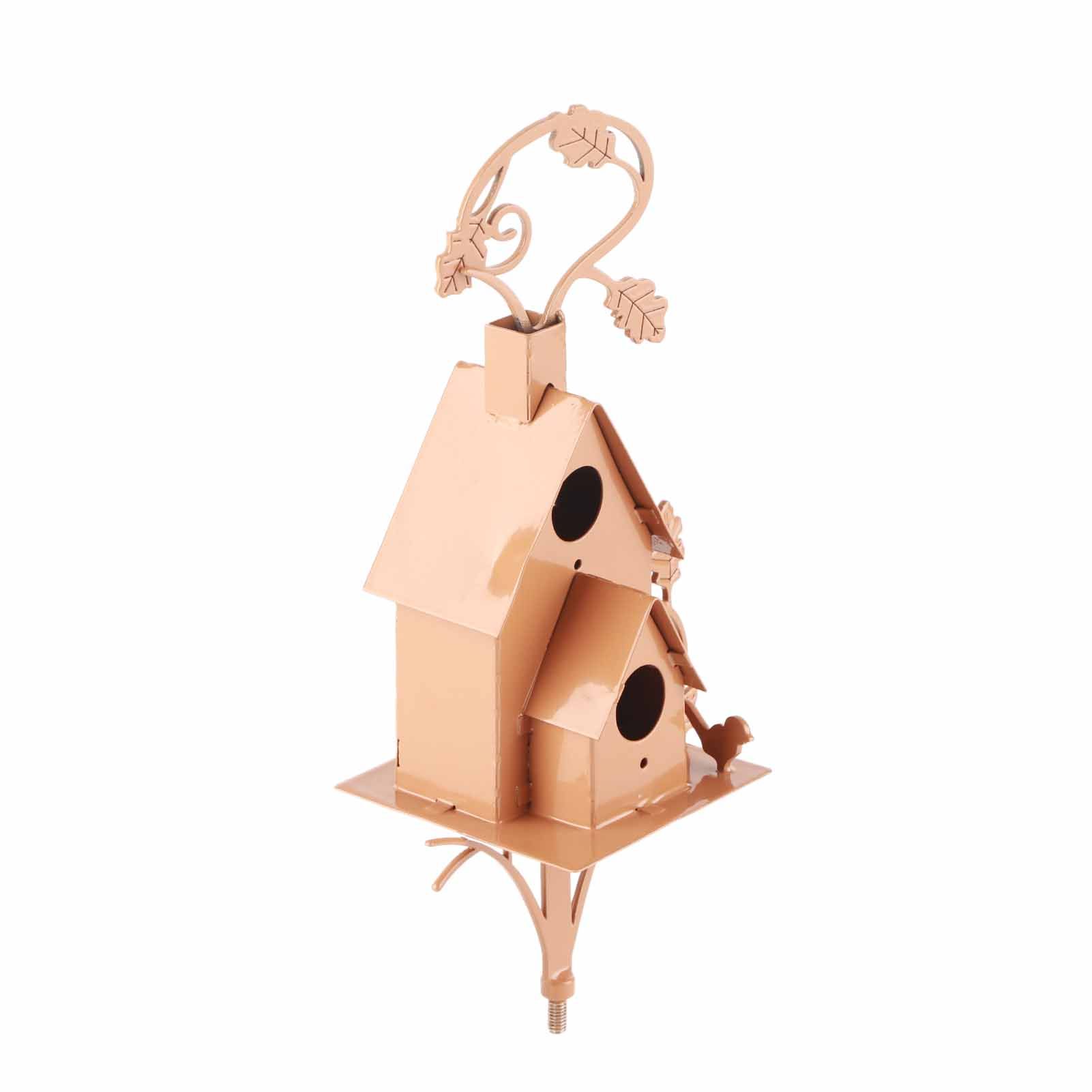 Metal Bird House with Pole Metal Art Cottage Bird House Stakes Hummingbird view 4