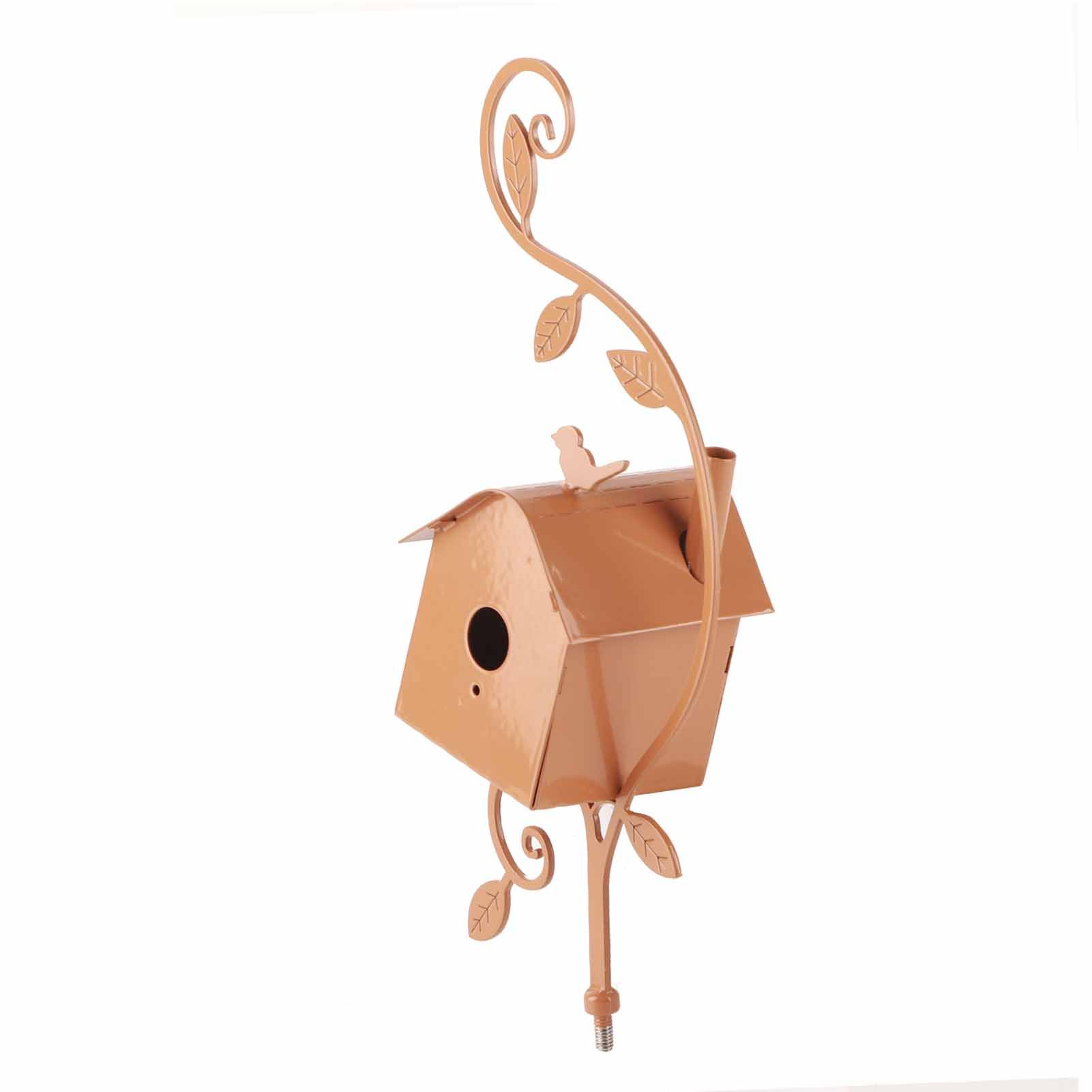 Metal Bird House with Pole Metal Art Cottage Bird House Stakes Hummingbird view 3