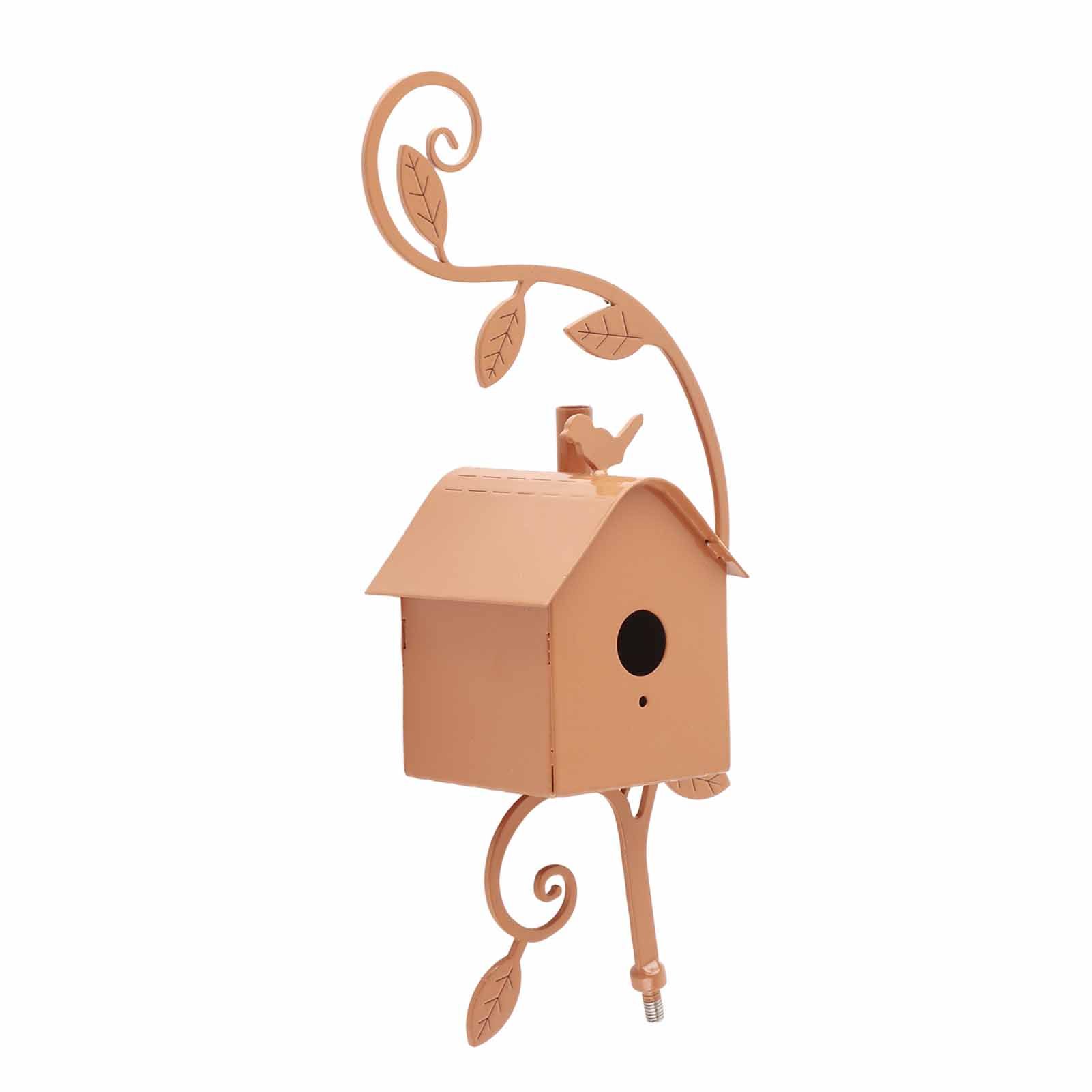 Metal Bird House with Pole Metal Art Cottage Bird House Stakes Hummingbird view 4