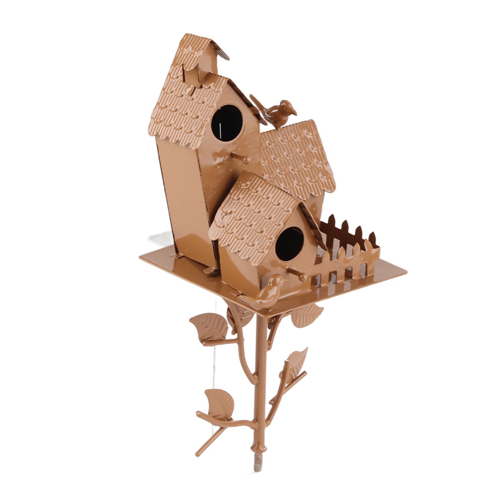 Metal Bird House with Pole Metal Art Cottage Bird House Stakes Hummingbird view 3