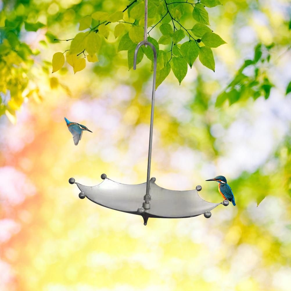 Umbrella Shaped Bird Trough Outdoor Retro Rusty Bird Feeder Bird Bath Hanging view 10