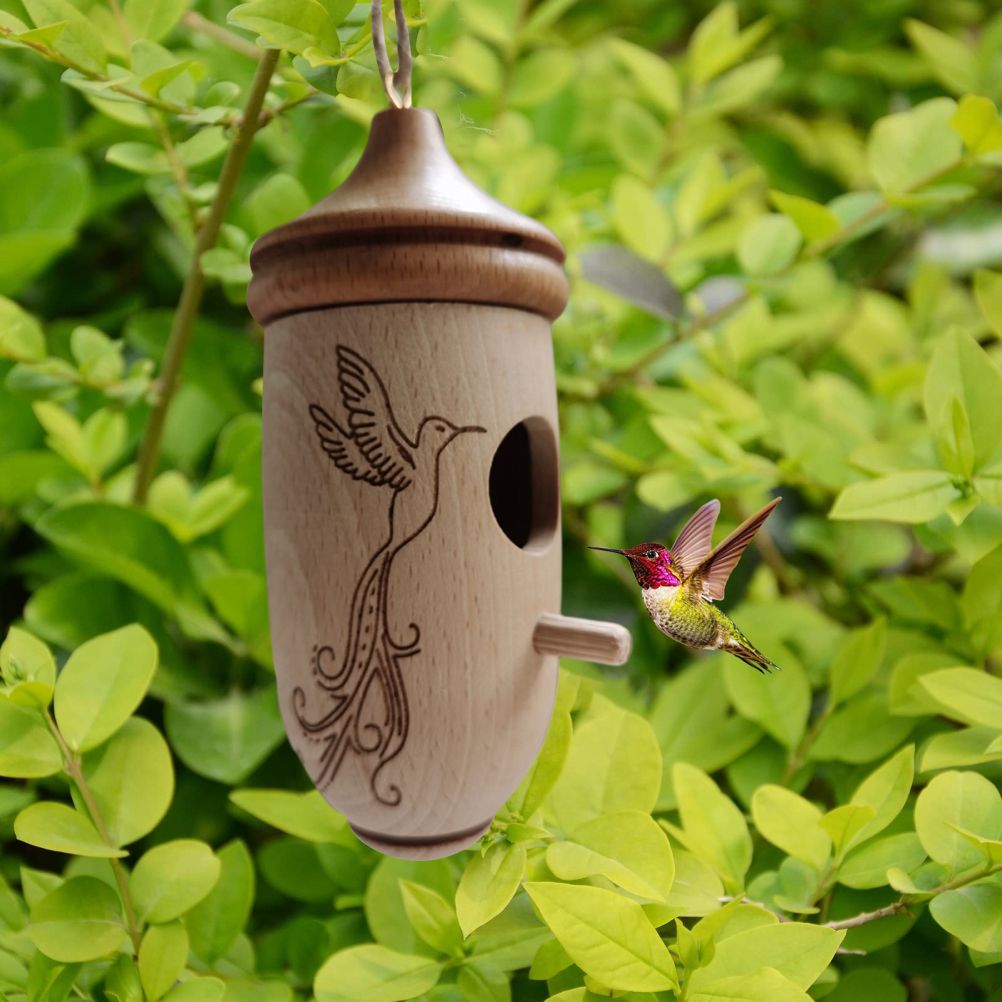 Hummingbird House Wooden Hummingbird Nest for Outside Hanging Garden Bird Feeder view 4