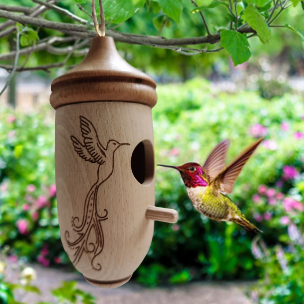 Hummingbird House Wooden Hummingbird Nest for Outside Hanging Garden Bird Feeder view 5